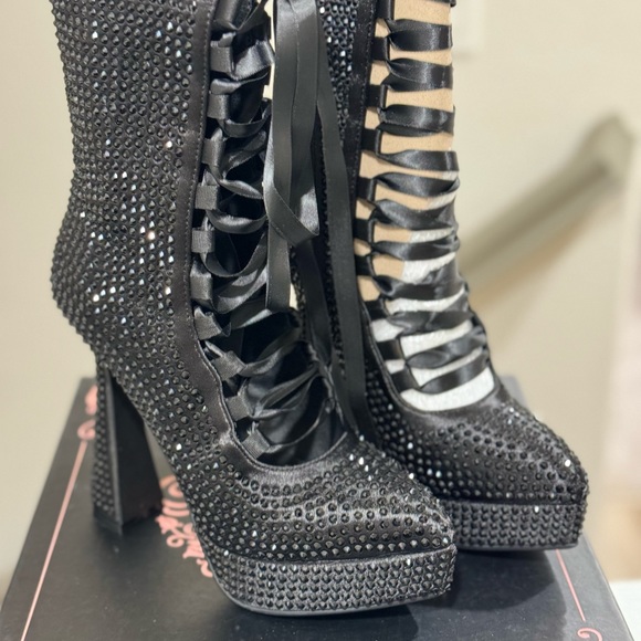 Rhinestones Lace Up Platform Booties Size 7 - Picture 6 of 16